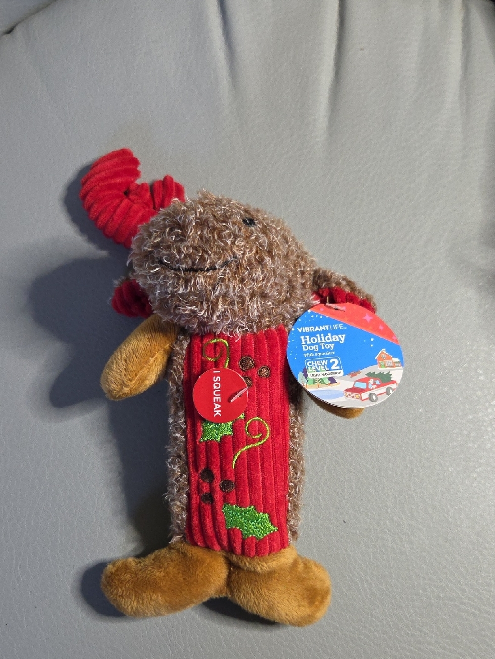 Holiday Plush Dog Toys - Red, Brown, Green - Picture 2 of 6